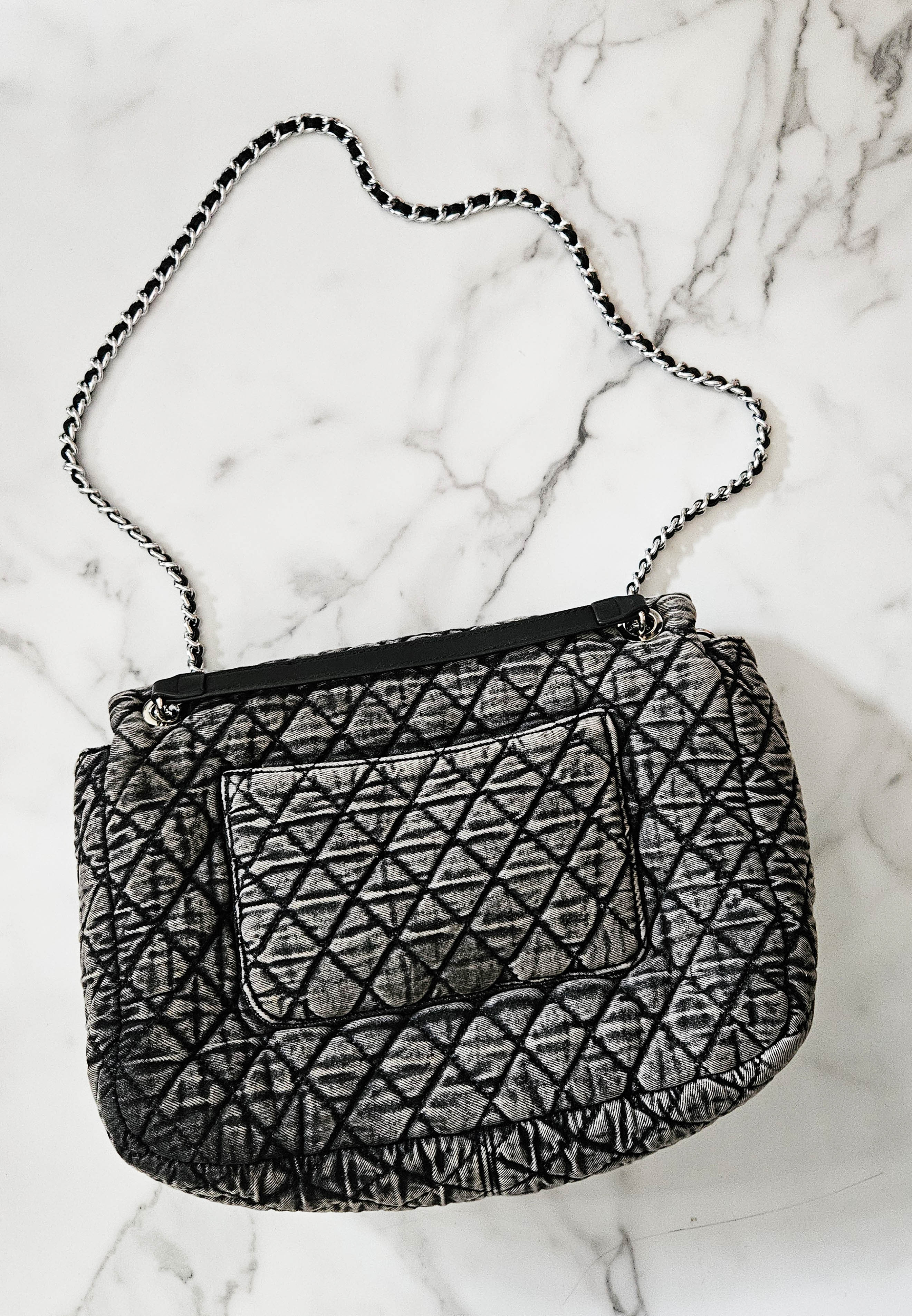 Meredith Quilted Grey Denim Shoulder Bag