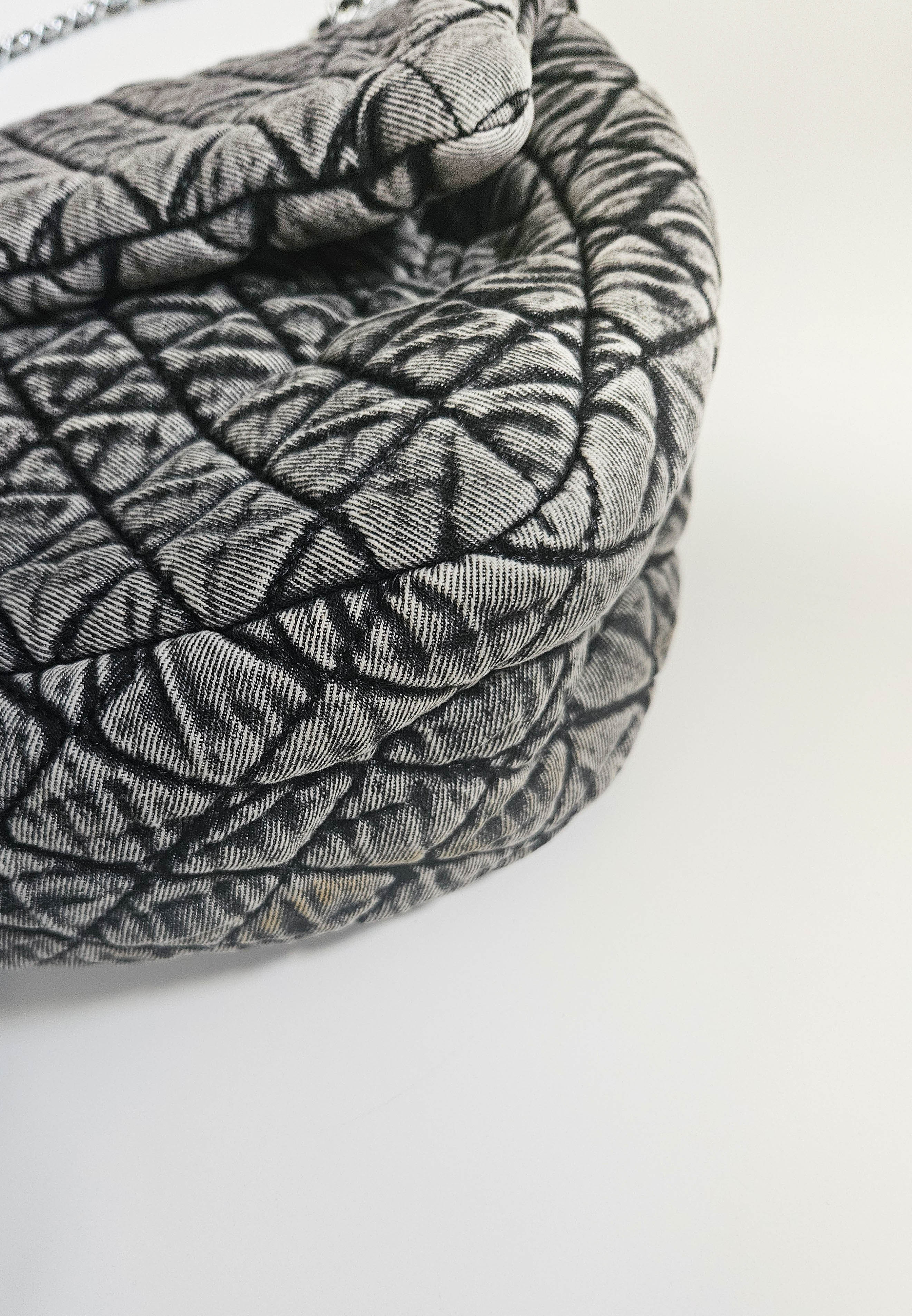 Meredith Quilted Grey Denim Shoulder Bag
