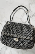 Meredith Quilted Grey Denim Shoulder Bag